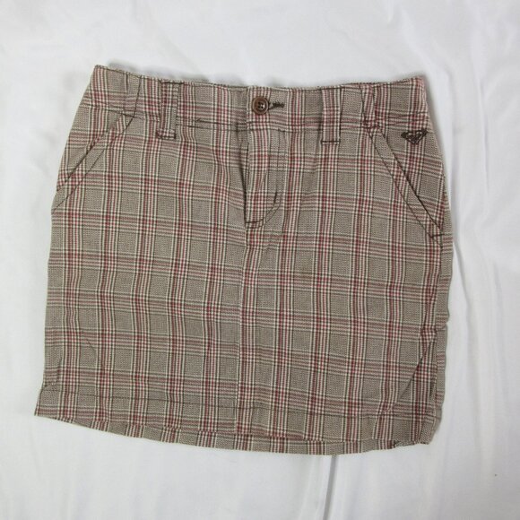 Roxy Mini Skirt Girls Brown Plaid Surfer Skater Pencil Size 12 - Picture 1 of 11